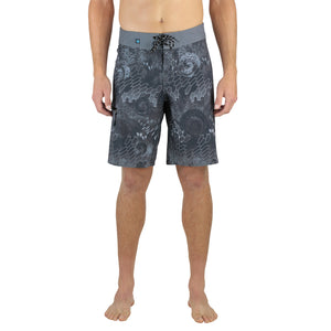 Blue & Gray Men's 20" Boardshorts, Quick Drying Stretch Swimwear, Model Front